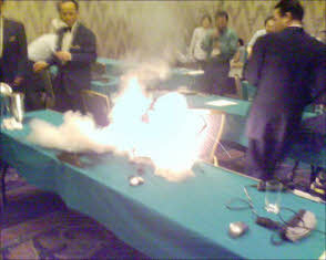 Laptop Lithium Ion battery on fire